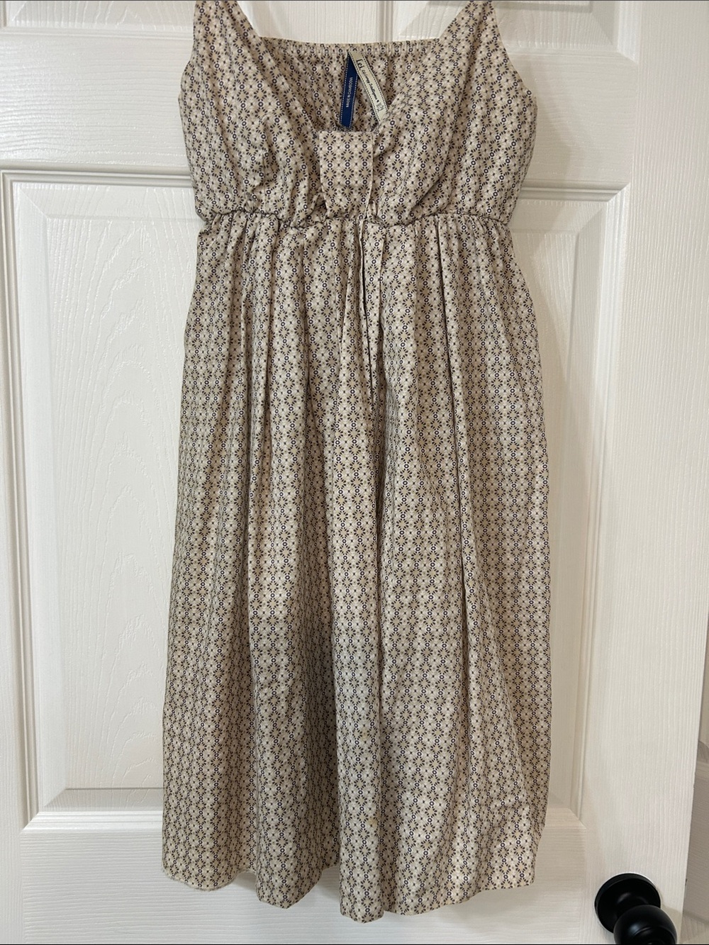 Light Beige Patterned Sundress with Drawstring Waist